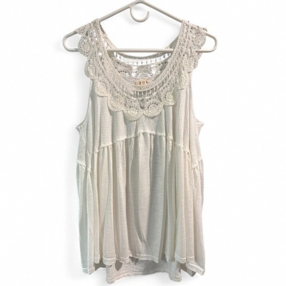 POL Women's White Lace Accent Blouse